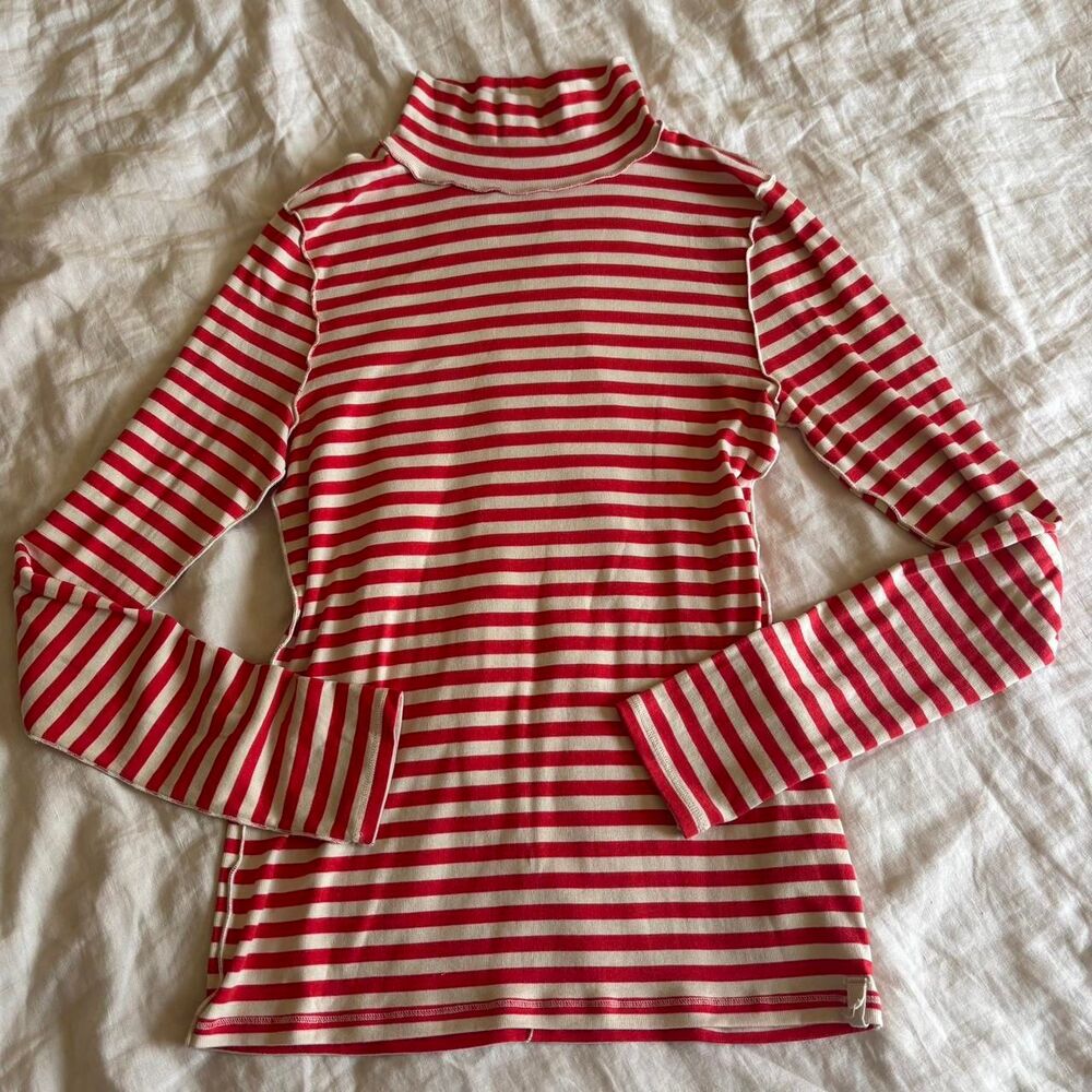 We the Free People  Good Good Stripe Turtleneck Red and White Stripe Large